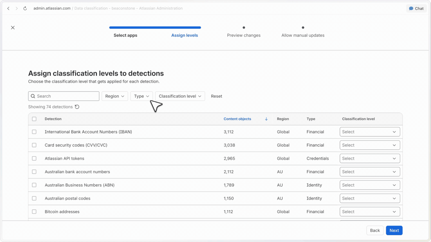 Assigning classification levels to sensitive data detections