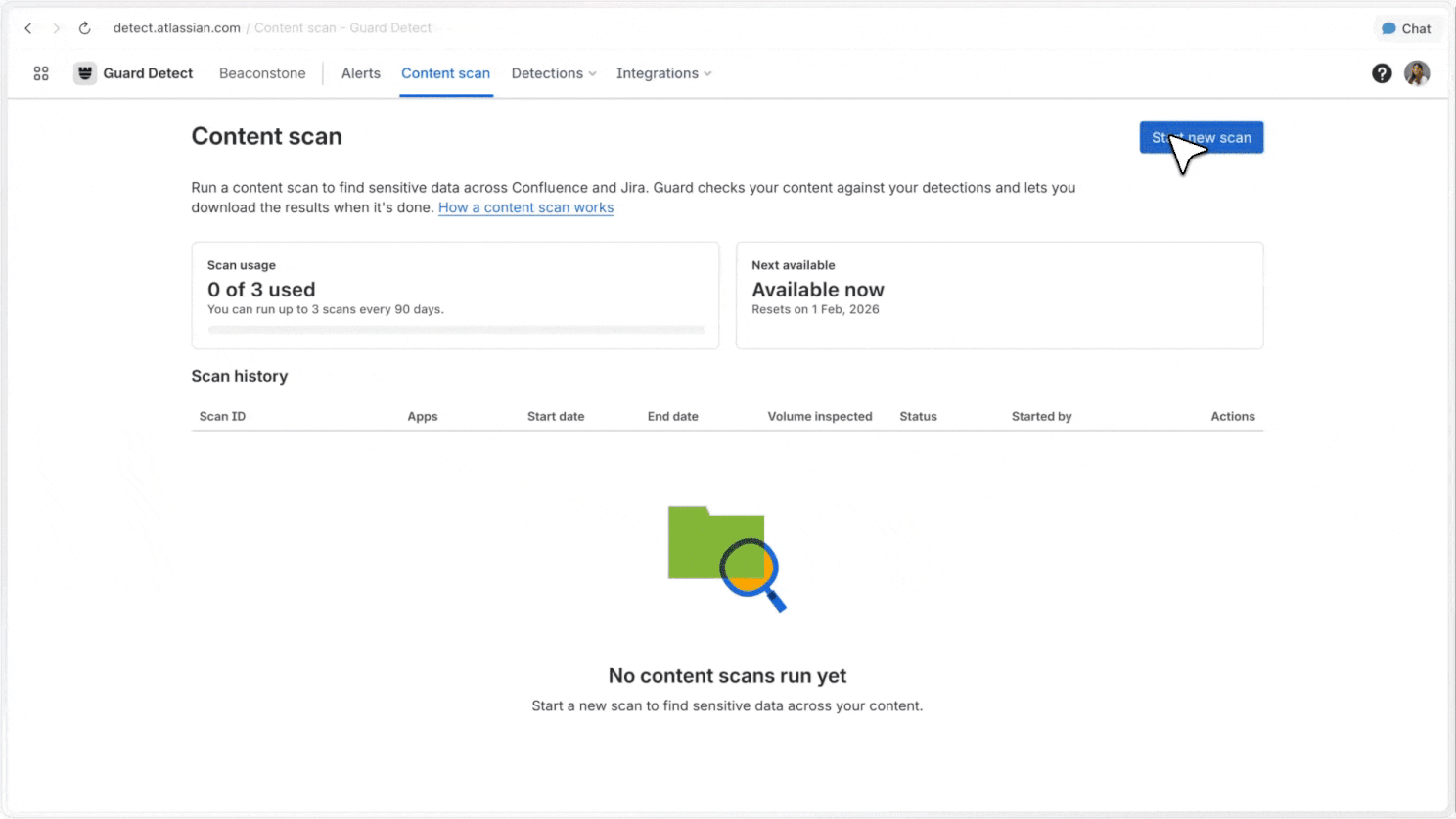 Starting a content scan in Atlassian Guard